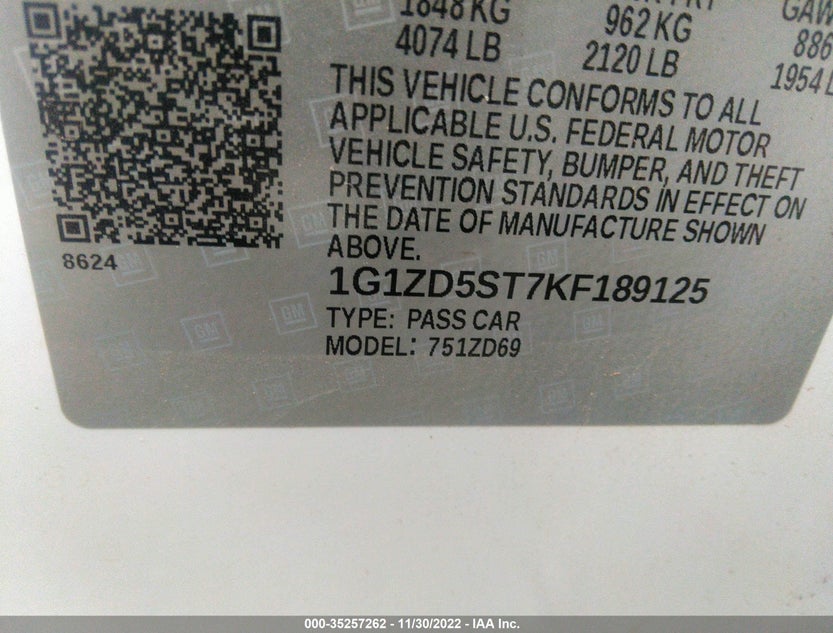 1G1ZD5ST7KF189125