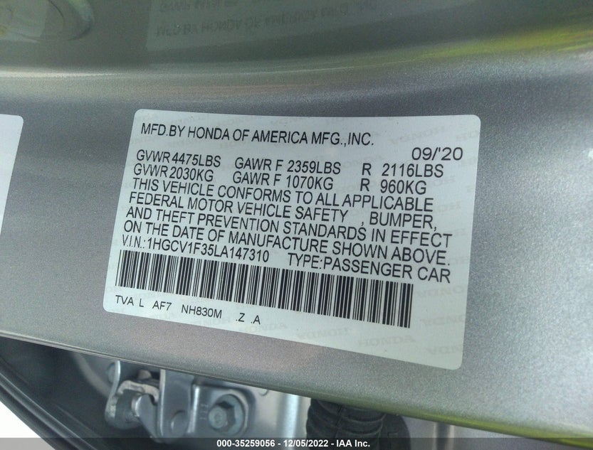 1HGCV1F35LA147310