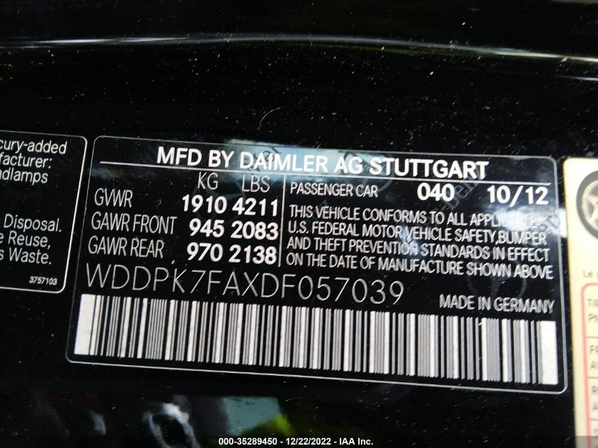 VIN WDDPK7FAXDF057039 2013 Mercedes-Benz SLK-Class,... no.9