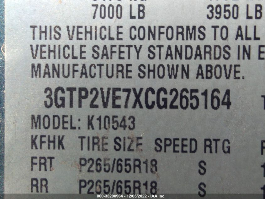2012 GMC Sierra 1500 Sle VIN: 3GTP2VE7XCG265164 Lot: 35290964