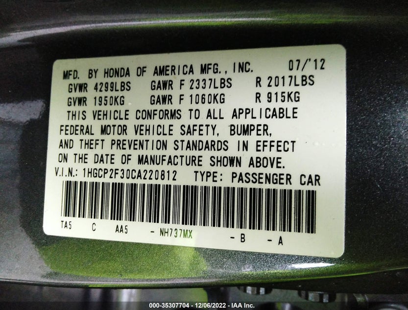 1HGCP2F30CA220812