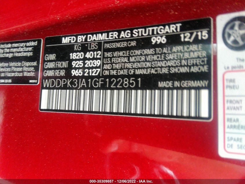 VIN WDDPK3JA1GF122851 2016 Mercedes-Benz SLK-Class,... no.9