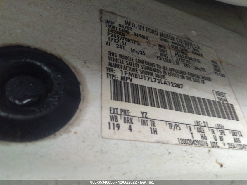 2003 Ford Expedition Eddie Bauer VIN: 1FMEU17L73LA12287 Lot: 35340856