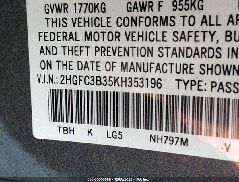 2HGFC3B35KH353196