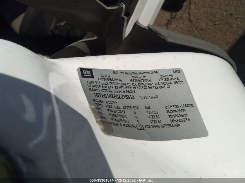 2009 GMC Sierra 1500 Work Truck VIN: 1GTEC14X69Z216812 Lot: 35361874