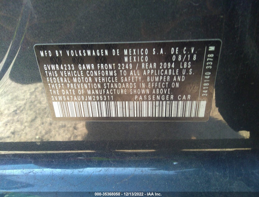3VW547AU9JM295311