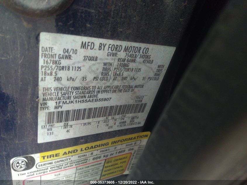 2010 Ford Expedition El Eddie Bauer/King Ranch VIN: 1FMJK1H55AEB55907 Lot: 35373605