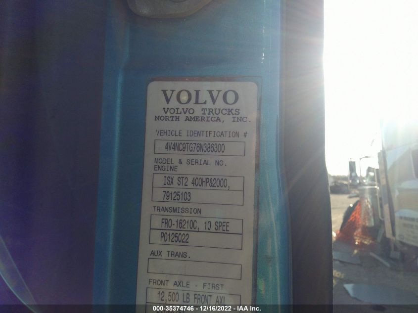 2006 Volvo Vn VIN: 4V4NC9TG76N386300 Lot: 35374746