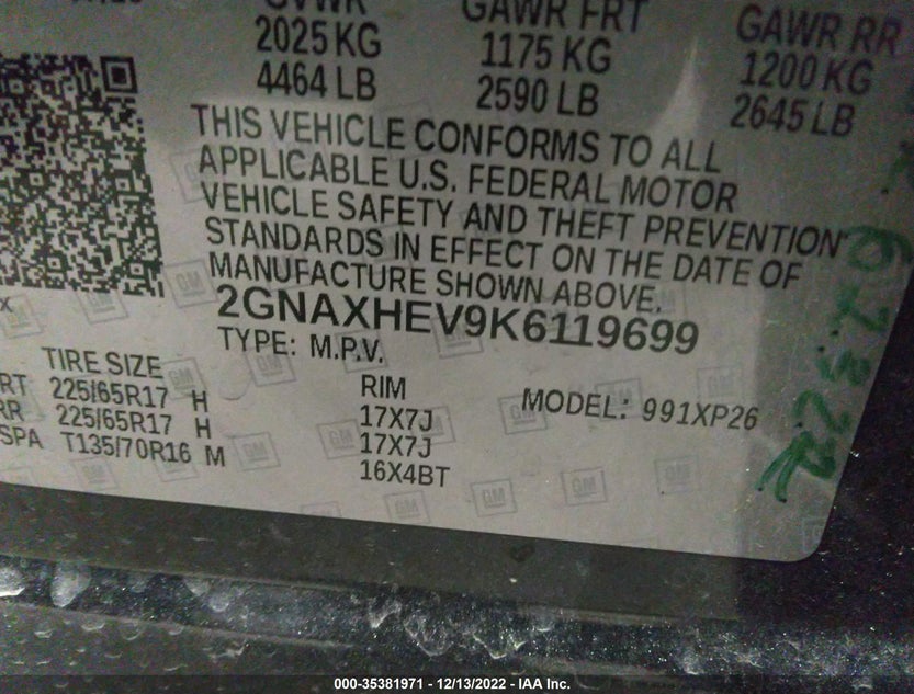2GNAXHEV9K6119699