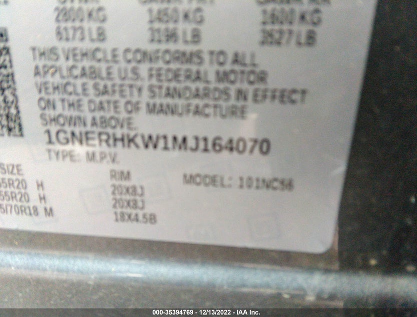 1GNERHKW1MJ164070