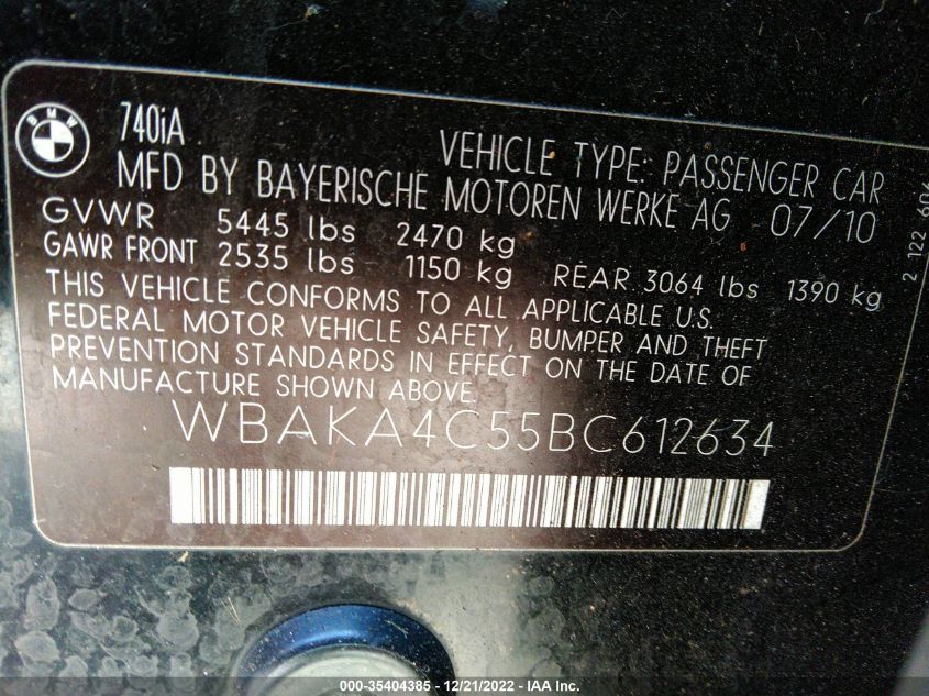 WBAKA4C55BC612634 2011 BMW 740I