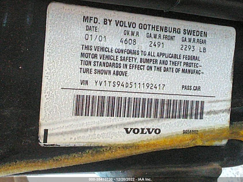 YV1TS94D511192417 2001 Volvo S80 2.9 A Sr