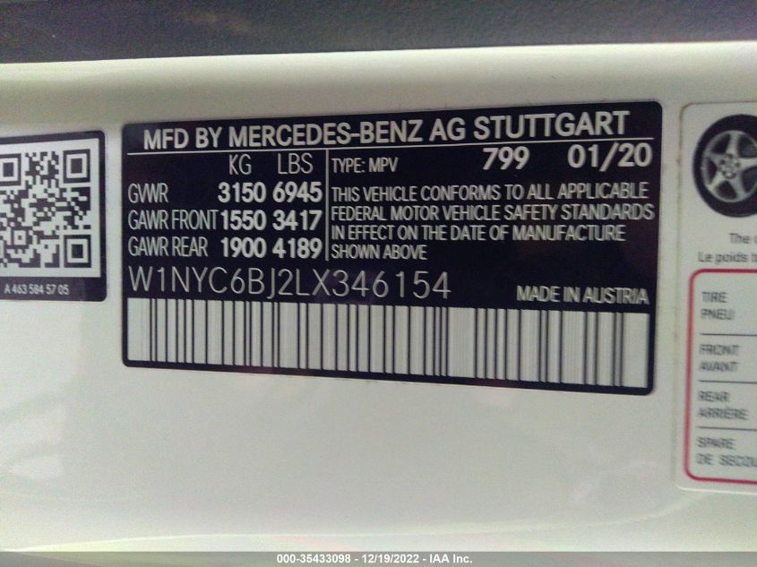 VIN W1NYC6BJ2LX346154 2020 Mercedes-Benz G-Class, G... no.9