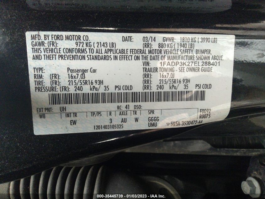 1FADP3K27EL288401 2014 Ford Focus Se