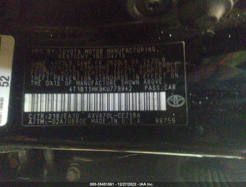 4T1B11HK9KU779942