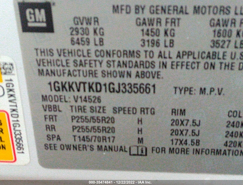 1GKKVTKD1GJ335661