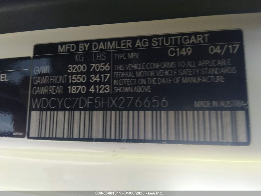 VIN WDCYC7DF5HX276656 2017 Mercedes-Benz G-Class, A... no.9