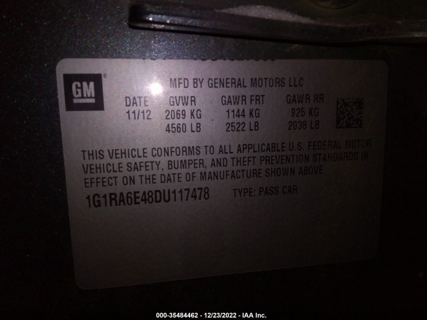 1G1RA6E48DU117478 2013 Chevrolet Volt