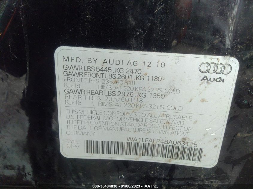 WA1LFAFP4BA063115 2011 Audi Q5 2.0T Premium