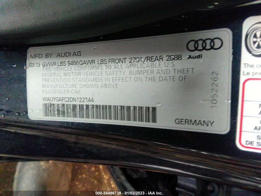 2013 Audi A7 3.0 Premium Plus VIN: WAUYGAFC2DN122144 Lot: 35496739