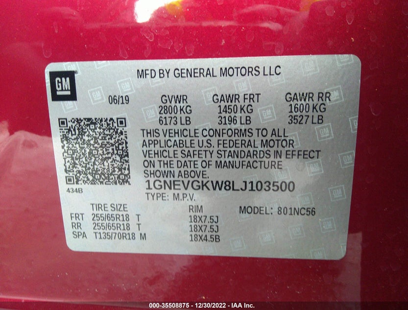 1GNEVGKW8LJ103500