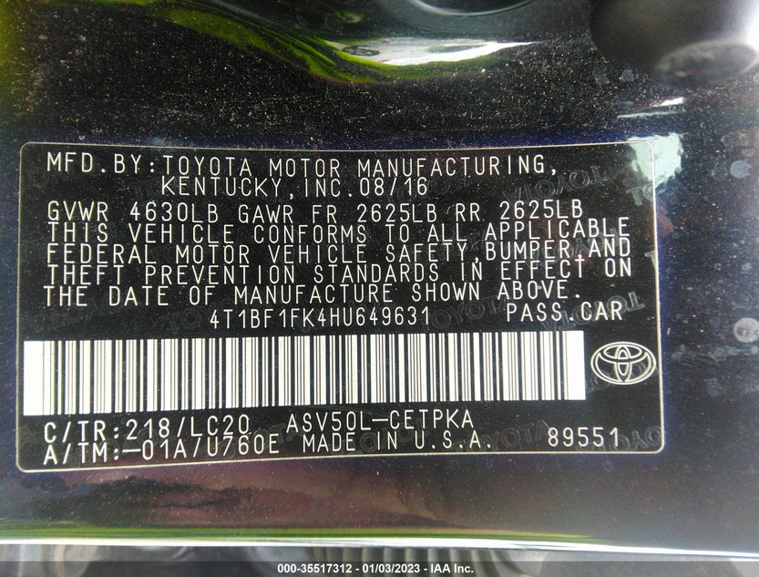 4T1BF1FK4HU649631