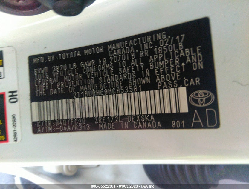 2T1BURHE9HC853581