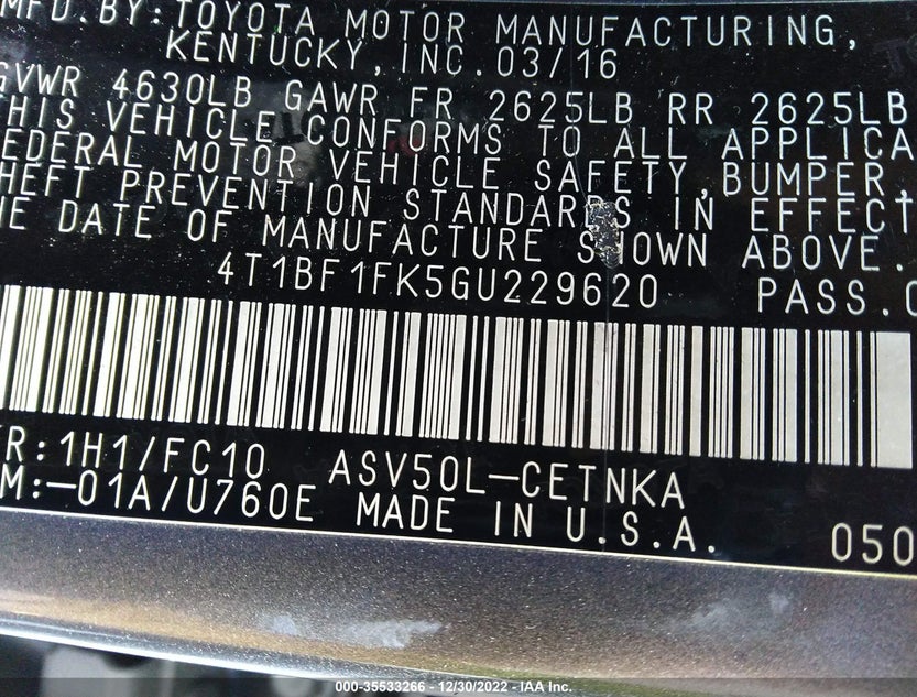 4T1BF1FK5GU229620