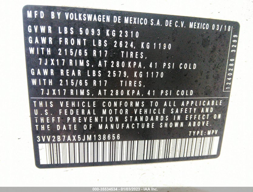 3VV2B7AX5JM138656