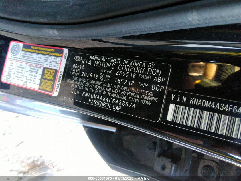 KNADM4A34F6438674 2015 Kia Rio Lx