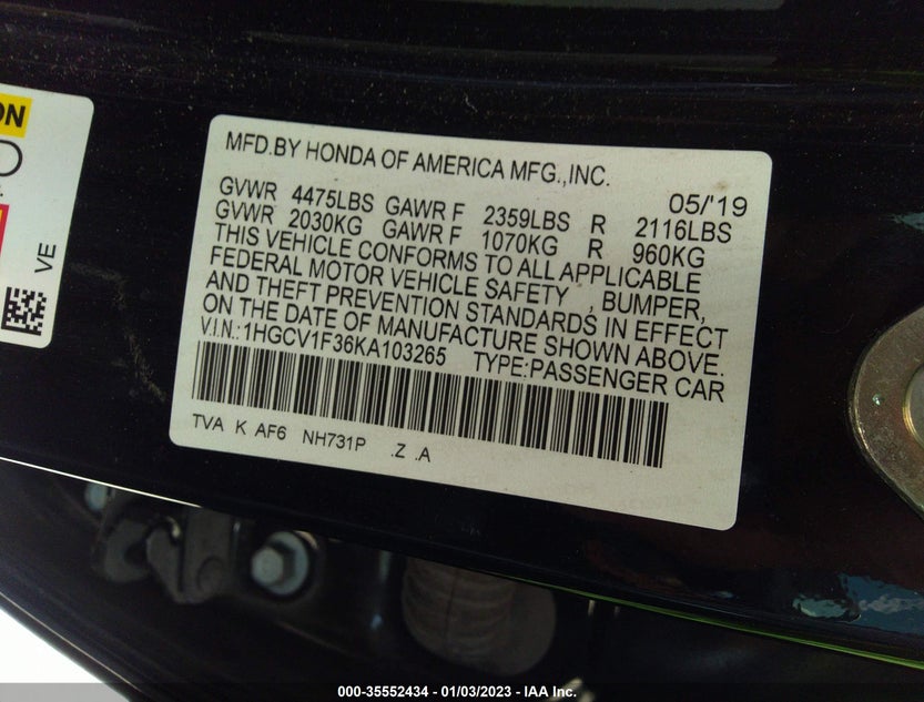 1HGCV1F36KA103265
