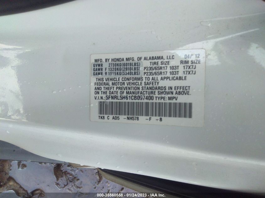 2012 Honda Odyssey Ex-L VIN: 5FNRL5H61CB097400 Lot: 35560558