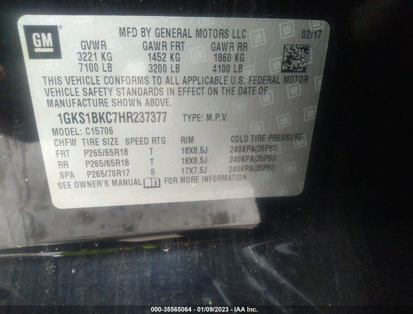 1GKS1BKC7HR237377