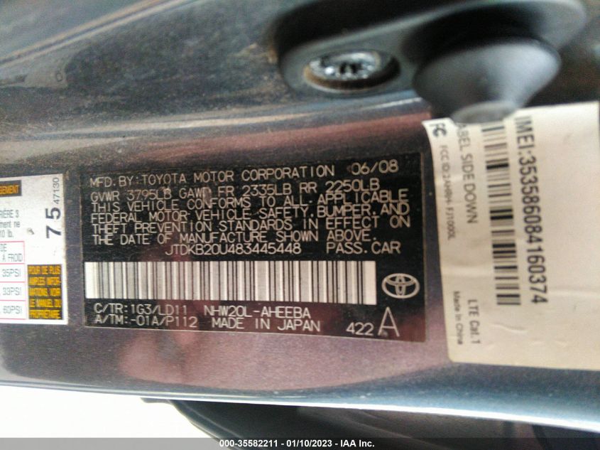 JTDKB20U483445448 2008 Toyota Prius Base (Cvt-E)