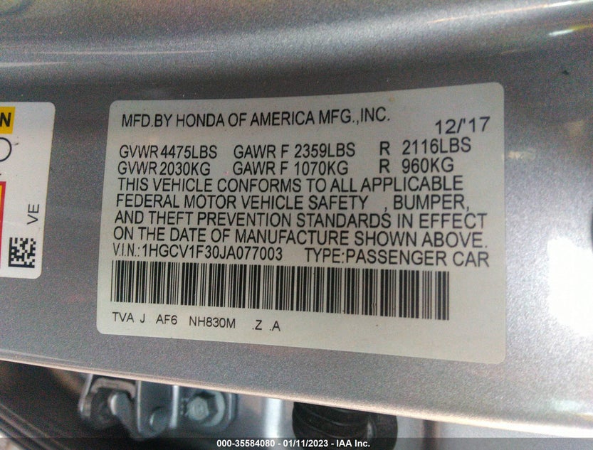 1HGCV1F30JA077003