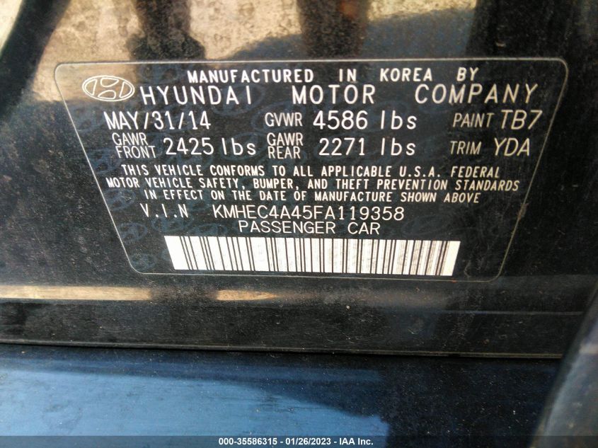 2015 Hyundai Sonata Hybrid Limited VIN: KMHEC4A45FA119358 Lot: 35586315