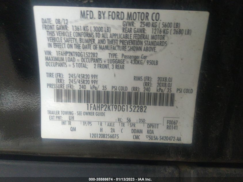 1FAHP2KT9DG152282 2013 Ford Taurus Sho