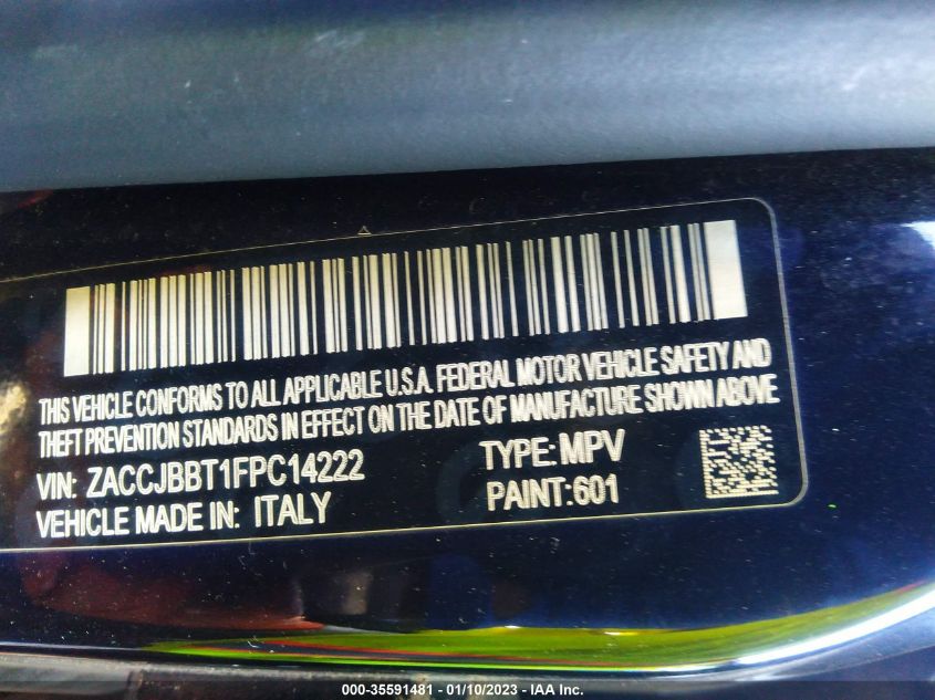 2015 Jeep Renegade Latitude VIN: ZACCJBBT1FPC14222 Lot: 35591481