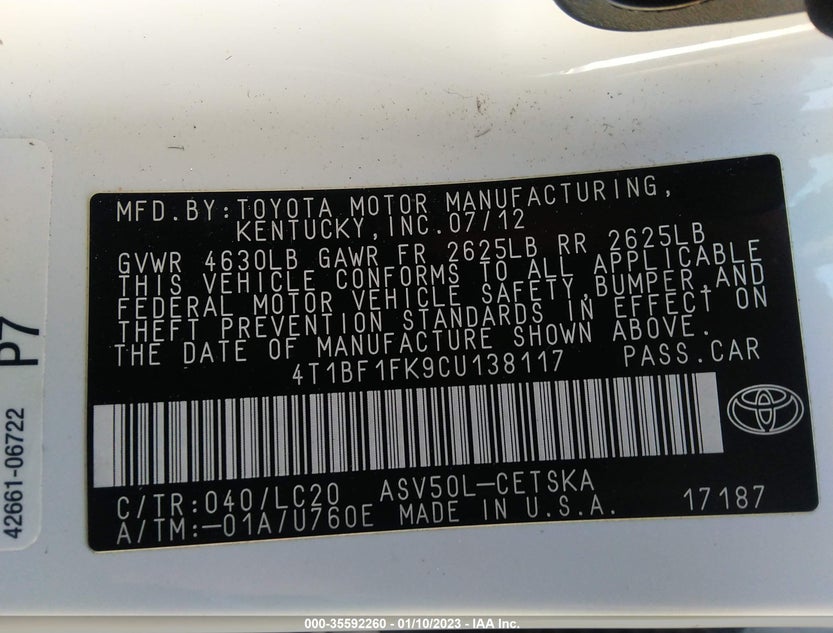 4T1BF1FK9CU138117