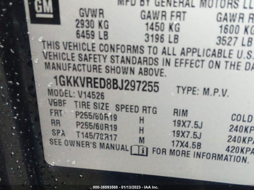 1GKKVRED8BJ297255 2011 GMC Acadia Slt-1