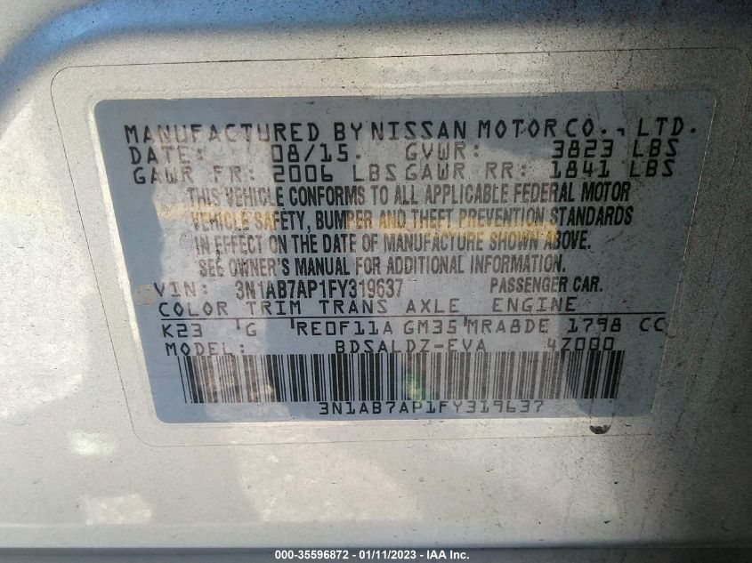 3N1AB7AP1FY319637 2015 Nissan Sentra Sv