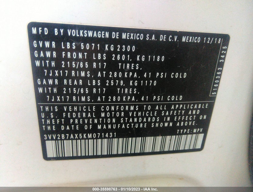 3VV2B7AX5KM071431