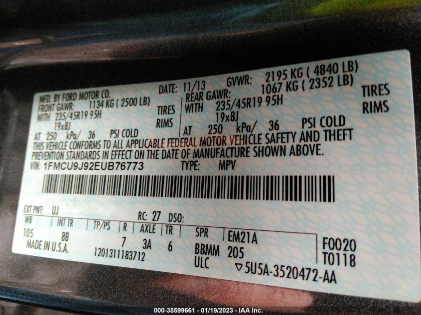 1FMCU9J92EUB76773 2014 Ford Escape Titanium