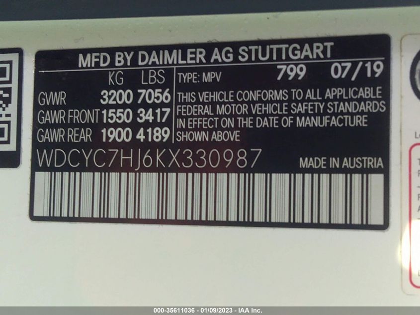 VIN WDCYC7HJ6KX330987 2019 Mercedes-Benz G-Class, A... no.9