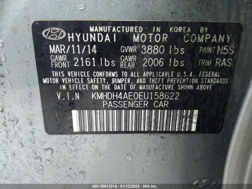 KMHDH4AE0EU158622 2014 Hyundai Elantra Se (Ulsan Plant)