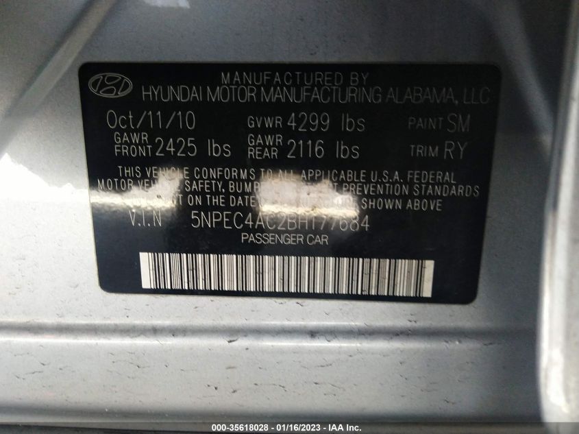2011 Hyundai Sonata Limited VIN: 5NPEC4AC2BH177684 Lot: 35618028