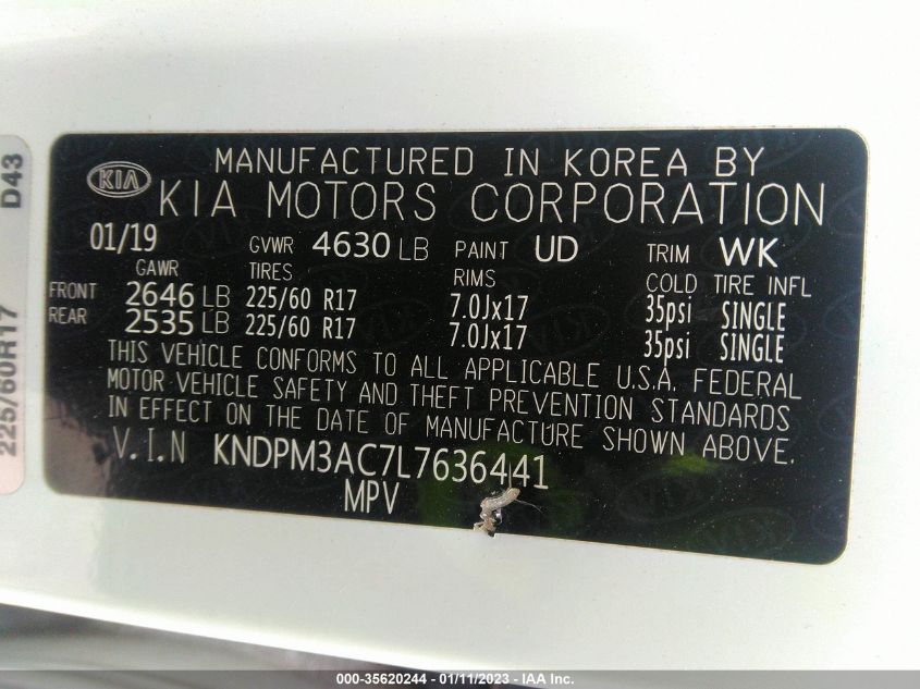 KNDPM3AC7L7636441 2020 Kia Sportage Lx