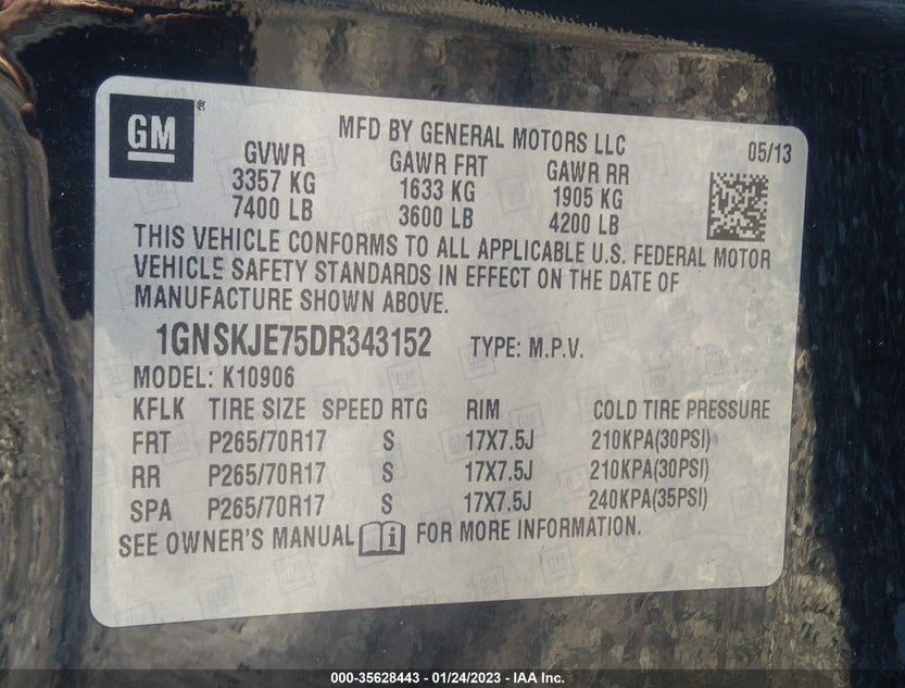 1GNSKJE75DR343152