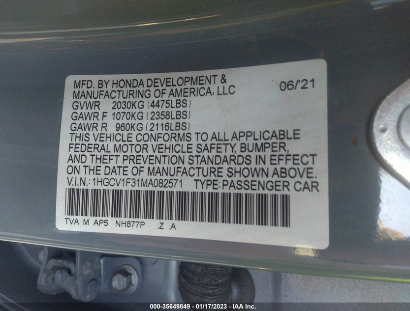 1HGCV1F31MA082571
