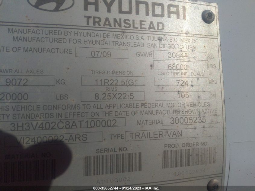 2010 Hyundai Translead Inc VIN: 3H3V402C8AT100002 Lot: 35652744